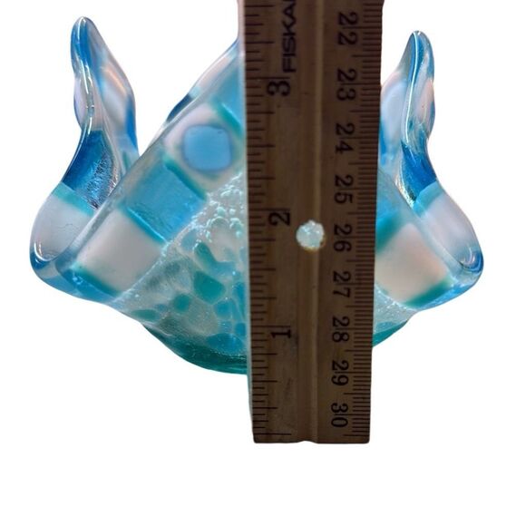 Blue White Fused Art Glass Handkerchief Votive Candle Holder Tea Light - Picture 6 of 7